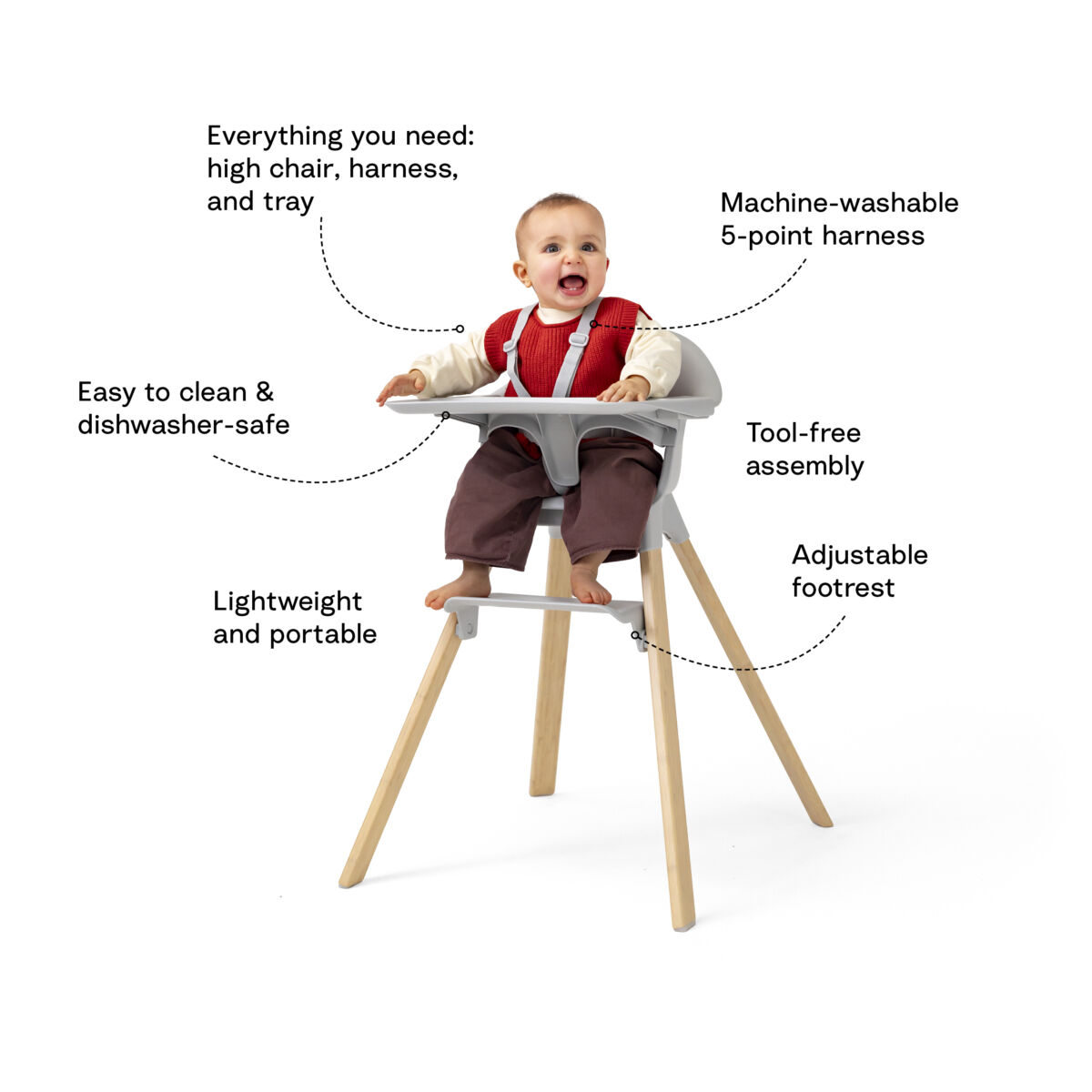 Scaun de masa pentru copii Stokke Steps™ cu baby set, tavita si centuri - imagine 9