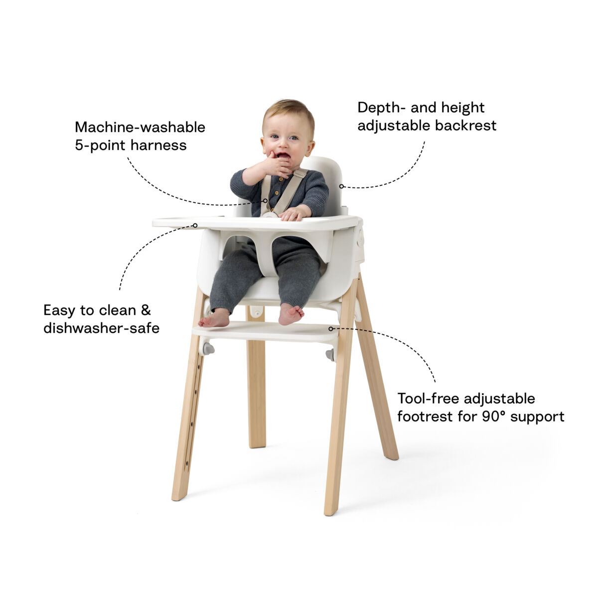 Scaun de masa pentru copii Stokke Steps™ cu baby set, tavita si centuri - imagine 8