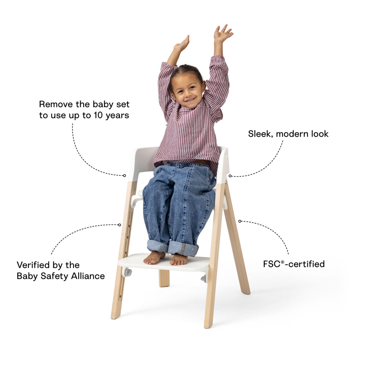 Scaun de masa pentru copii Stokke Steps™ cu baby set, tavita si centuri - imagine 7